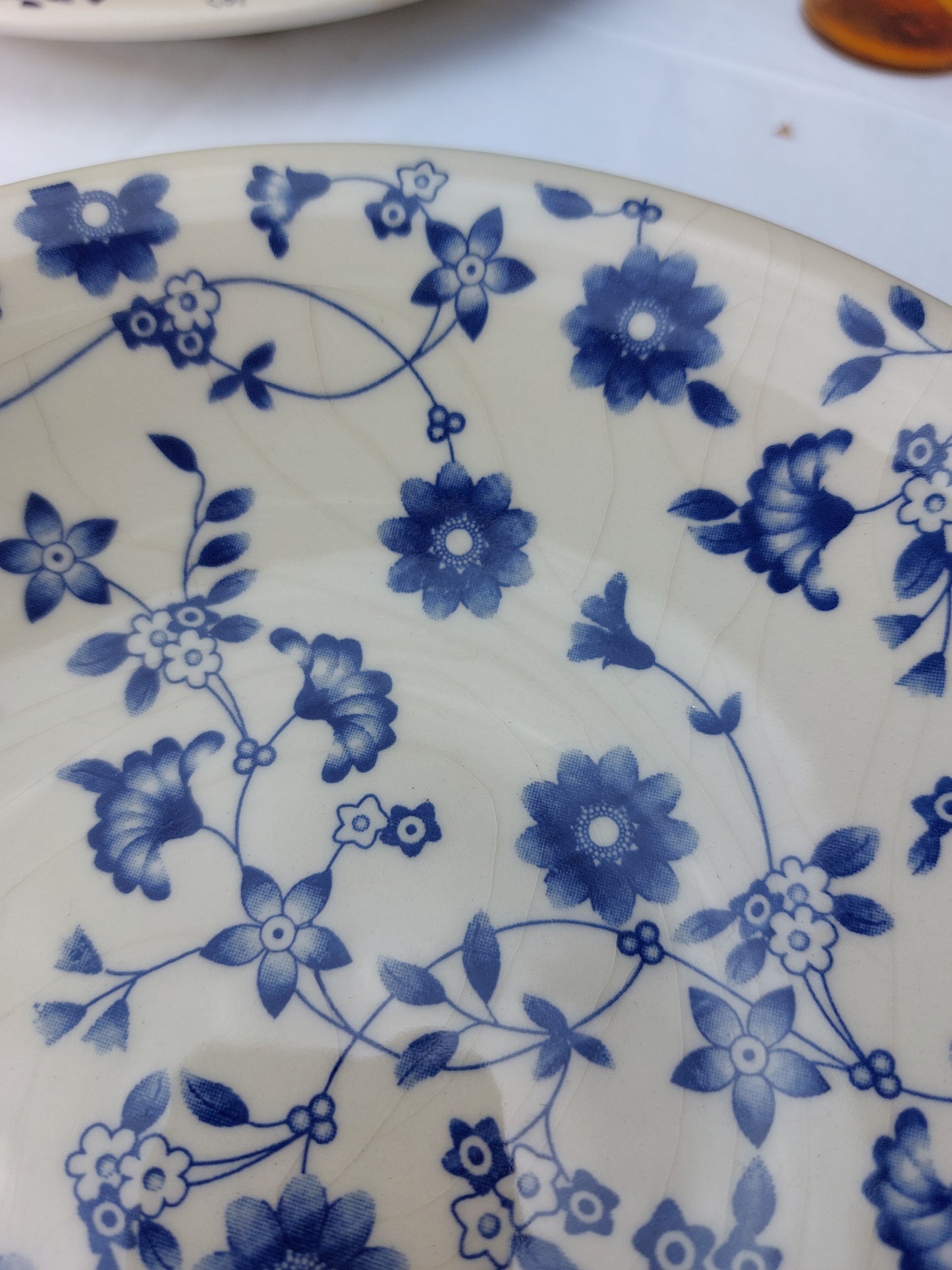 Lot de 6 assiettes creuses et 1 assiette plate décor "fleur bleu"