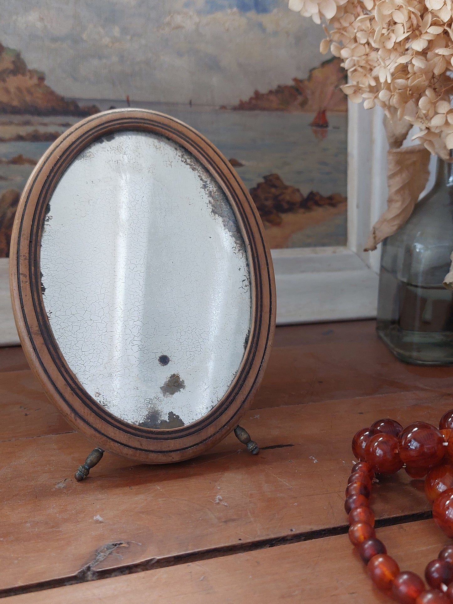 Petit miroir bois sur pied
