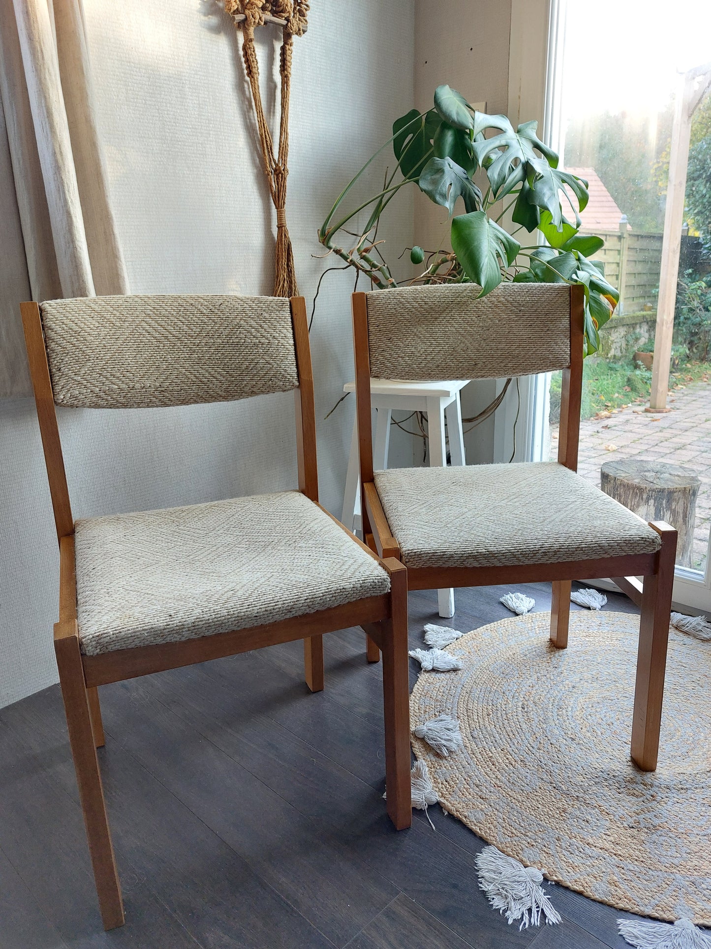 Paire de chaises vintage bois et tissu
