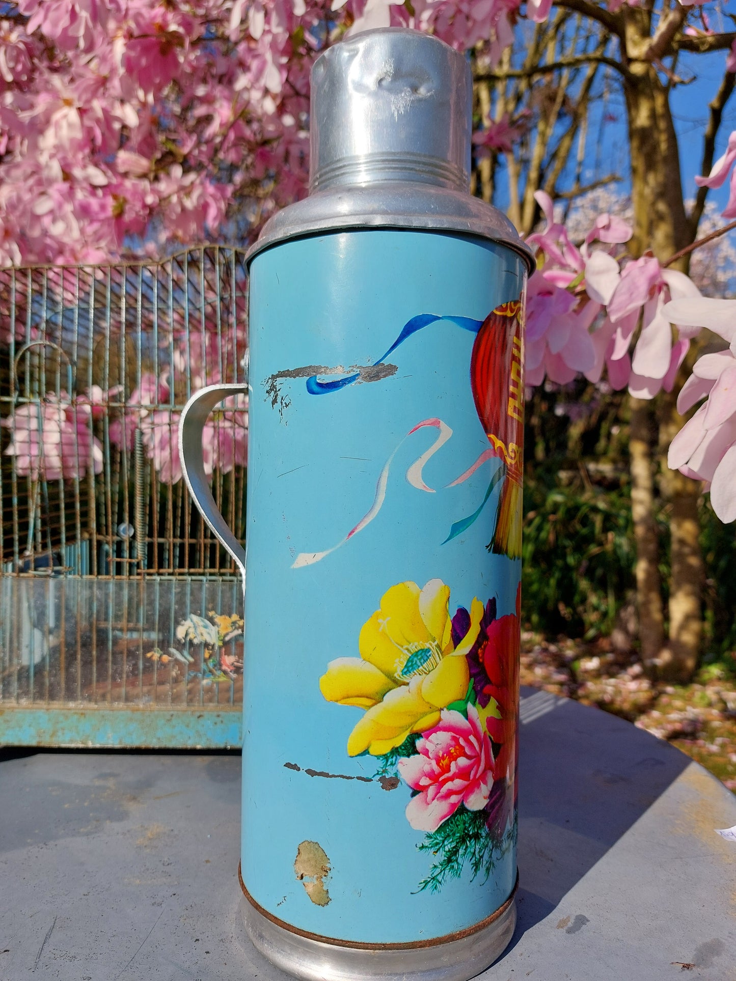 Grand thermos fleuri chinois