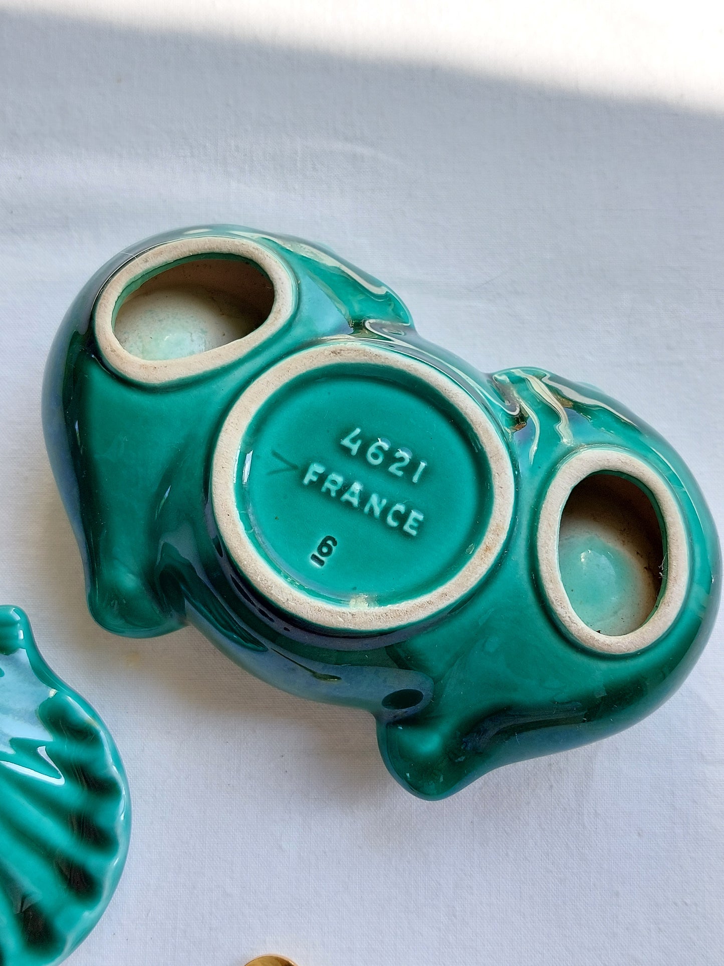 Serviteur à moutarde, sel et poivre en céramique vintage
