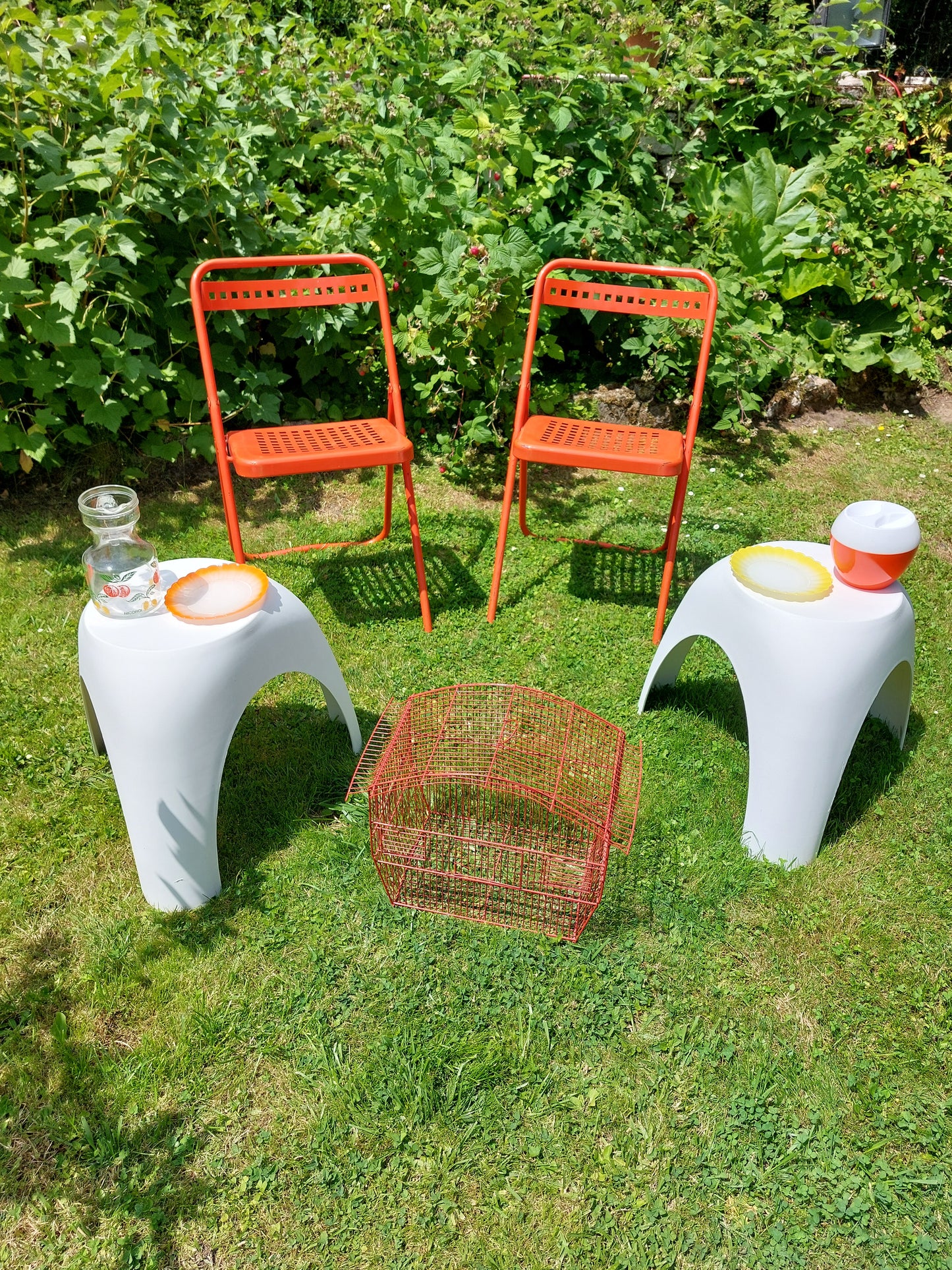 Paire de chaises pliantes vintage orange - Plichaise par Souvignet 1960
