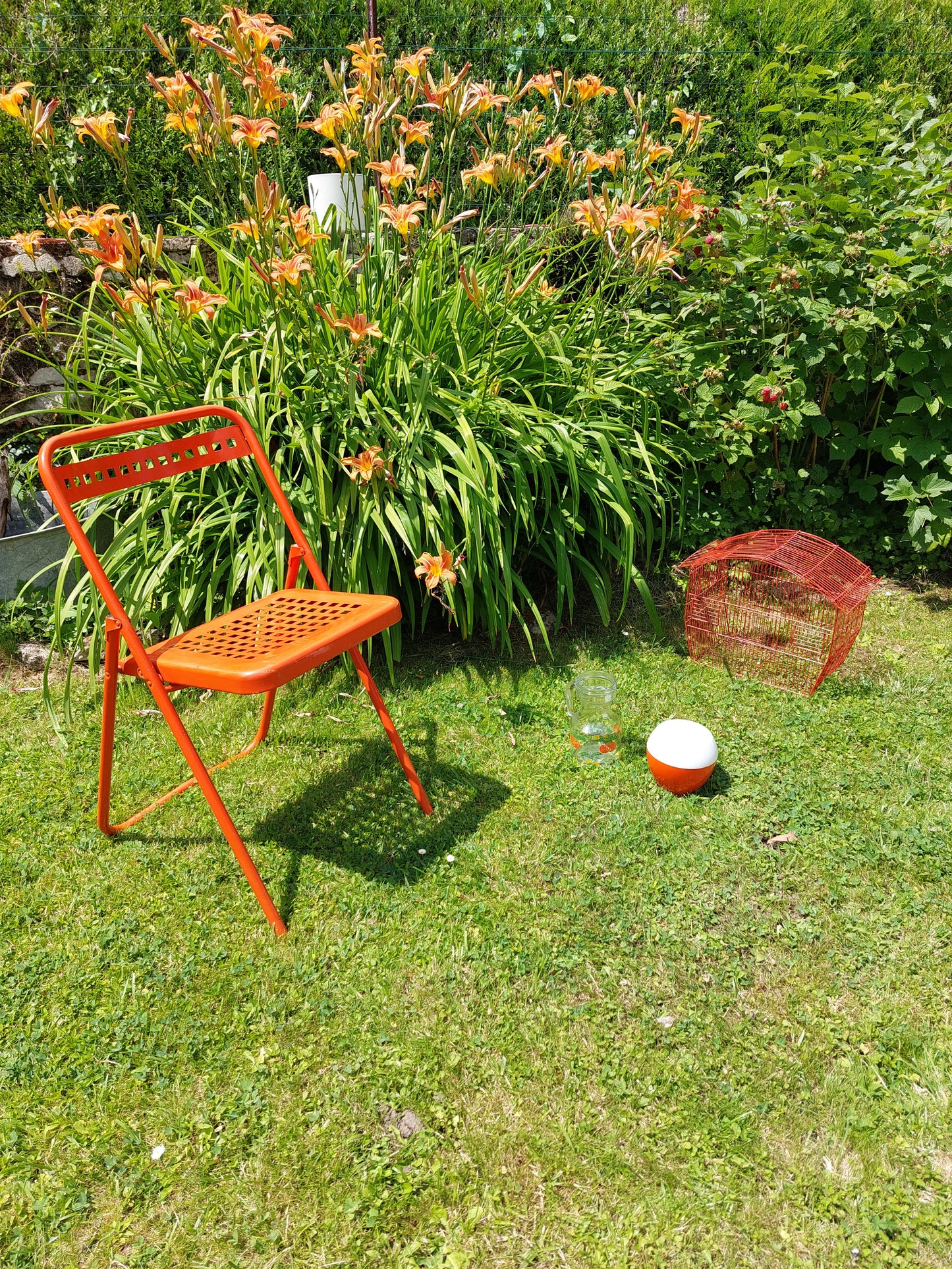 Paire de chaises pliantes vintage orange - Plichaise par Souvignet 1960