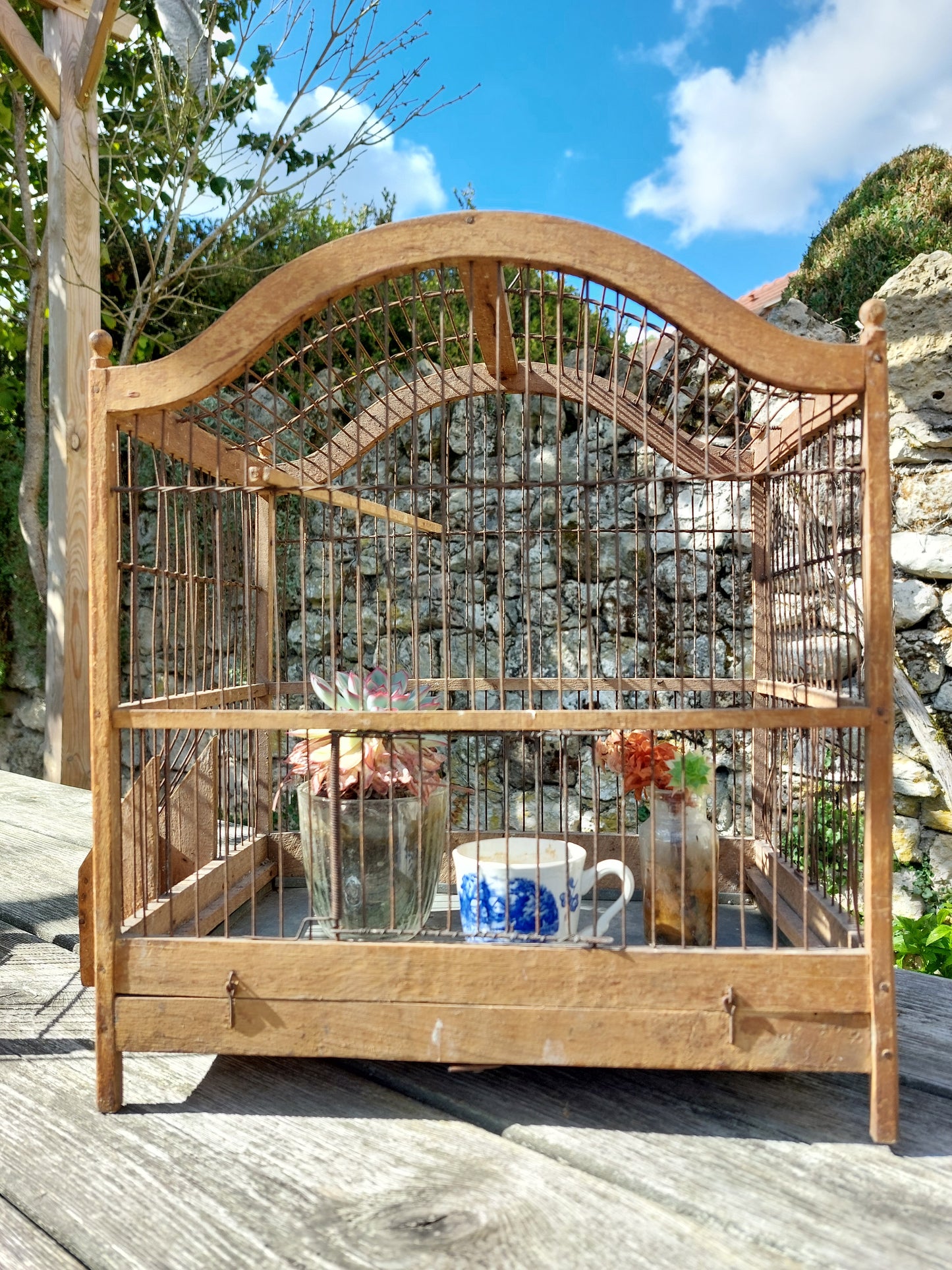 Cage à oiseaux ancienne en bois