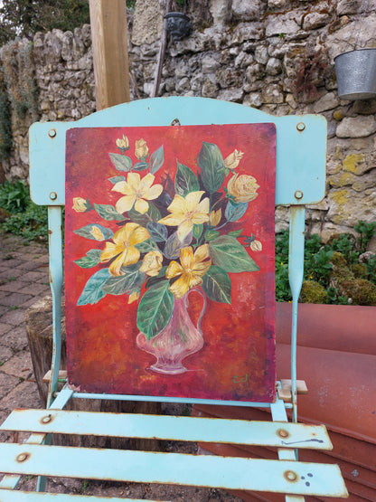 Huile sur panneau "Bouquet jaune"