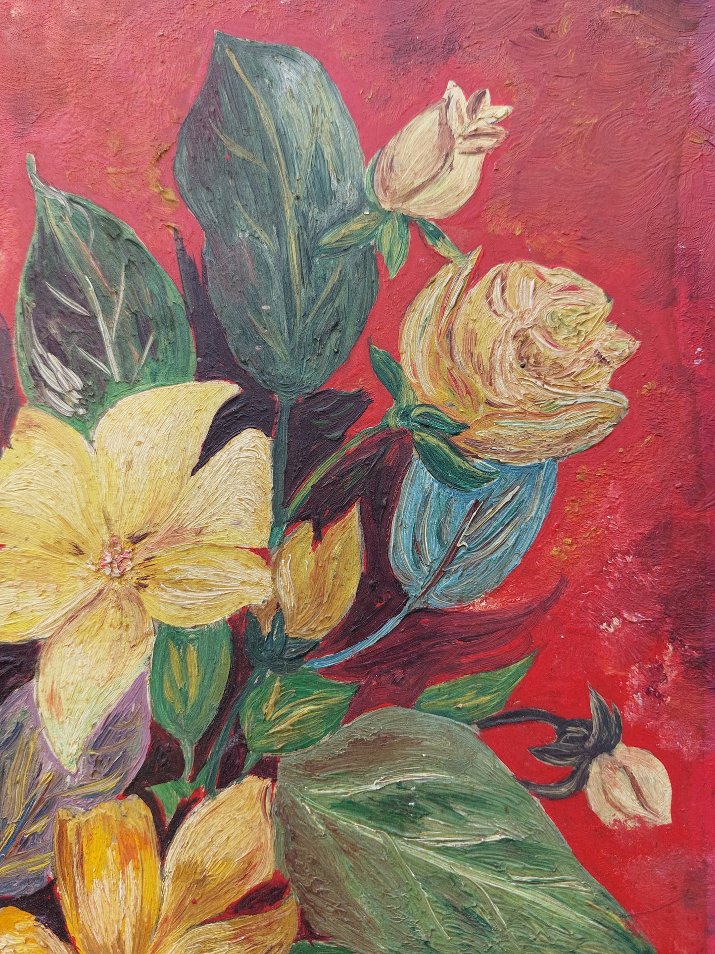 Huile sur panneau "Bouquet jaune"