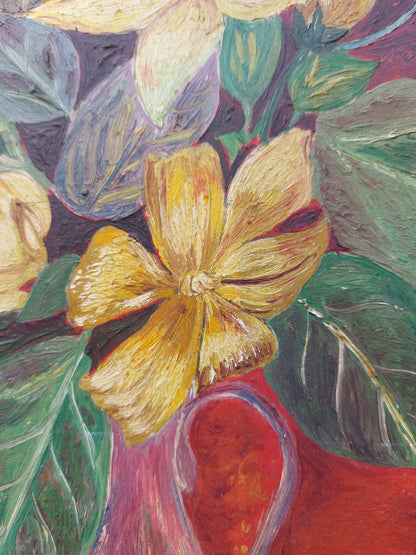 Huile sur panneau "Bouquet jaune"