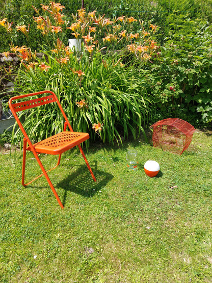 Paire de chaises pliantes vintage orange - Plichaise par Souvignet 1960