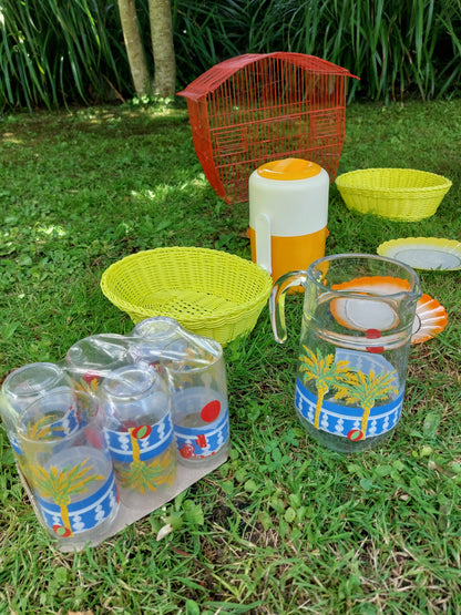 Pichet à orangeade et 6 verres vintage modèle "Bahahmas"