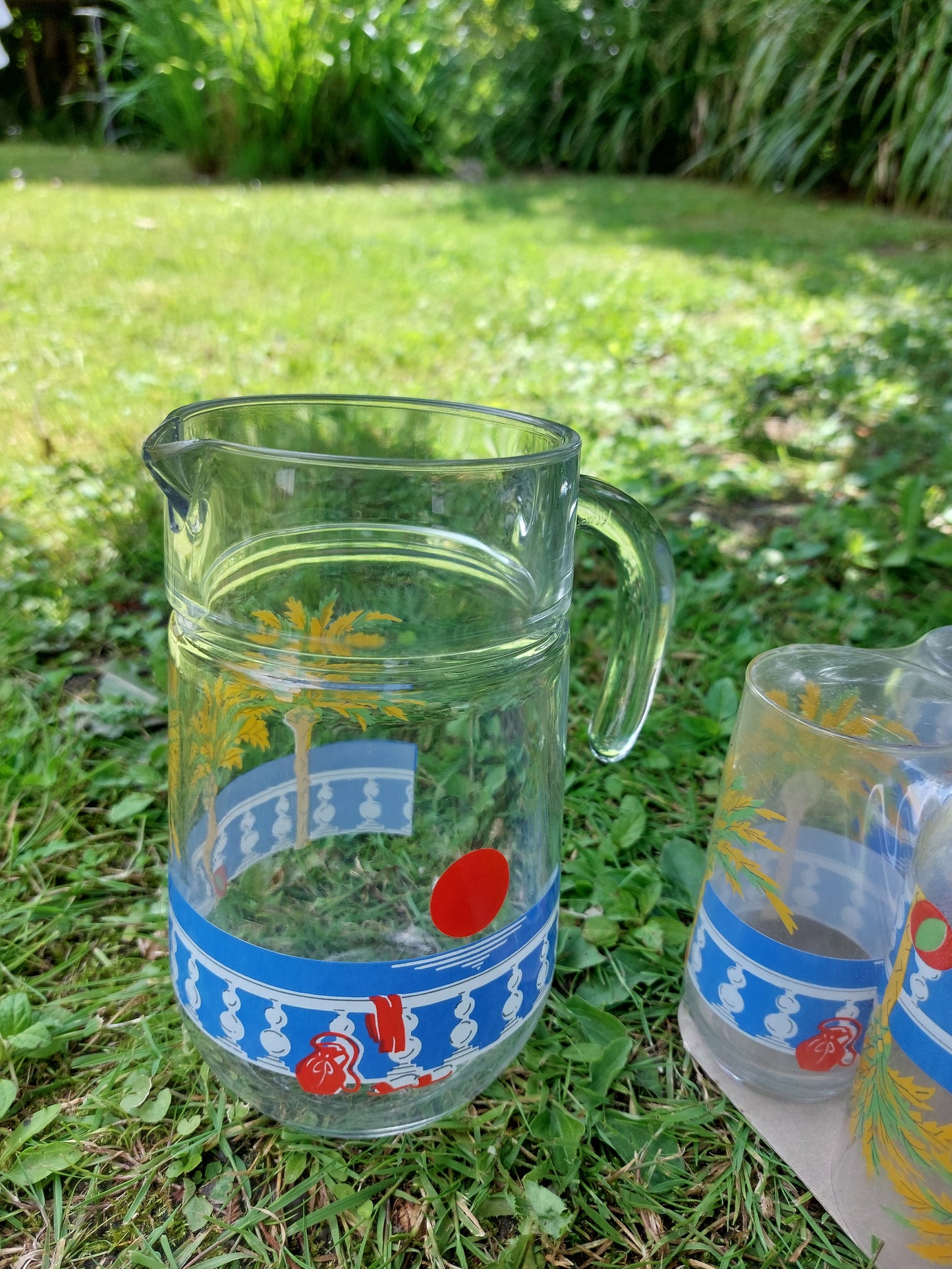 Pichet à orangeade et 6 verres vintage modèle "Bahahmas"