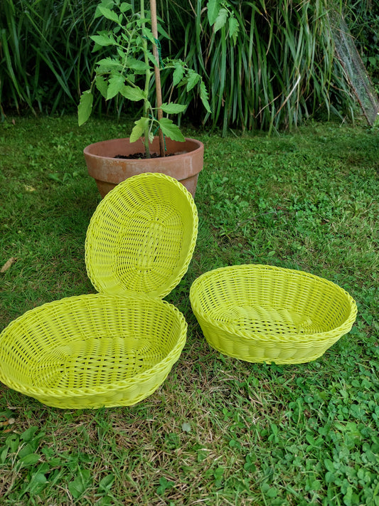 Corbeille scoubidou vintage jaune fluo