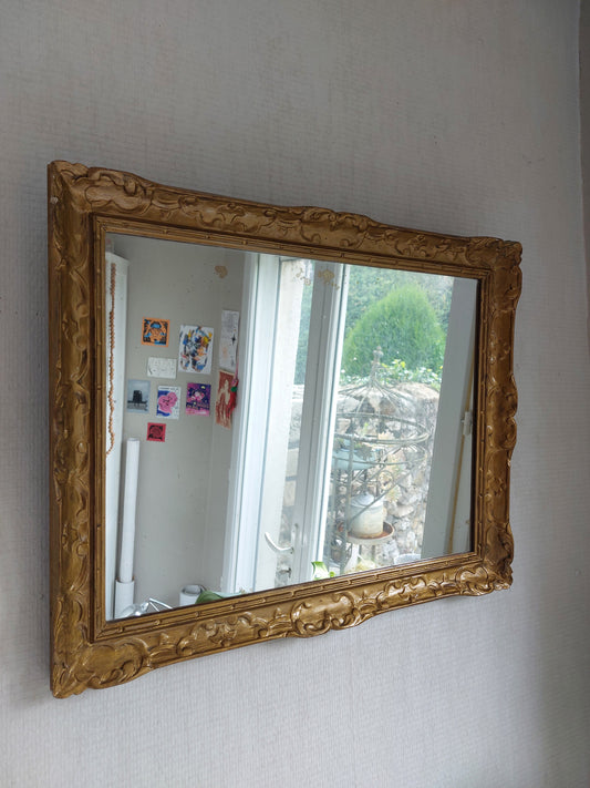 Miroir ancien cadre bois doré stuc