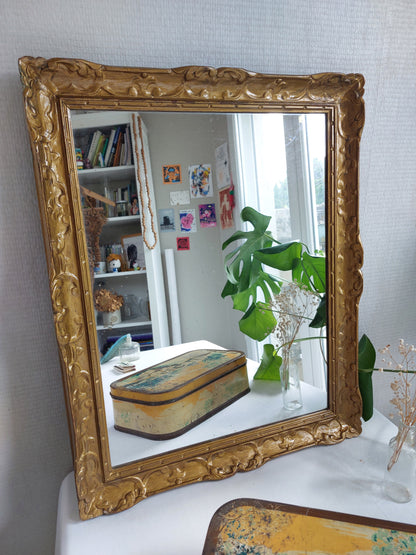 Miroir ancien cadre bois doré stuc