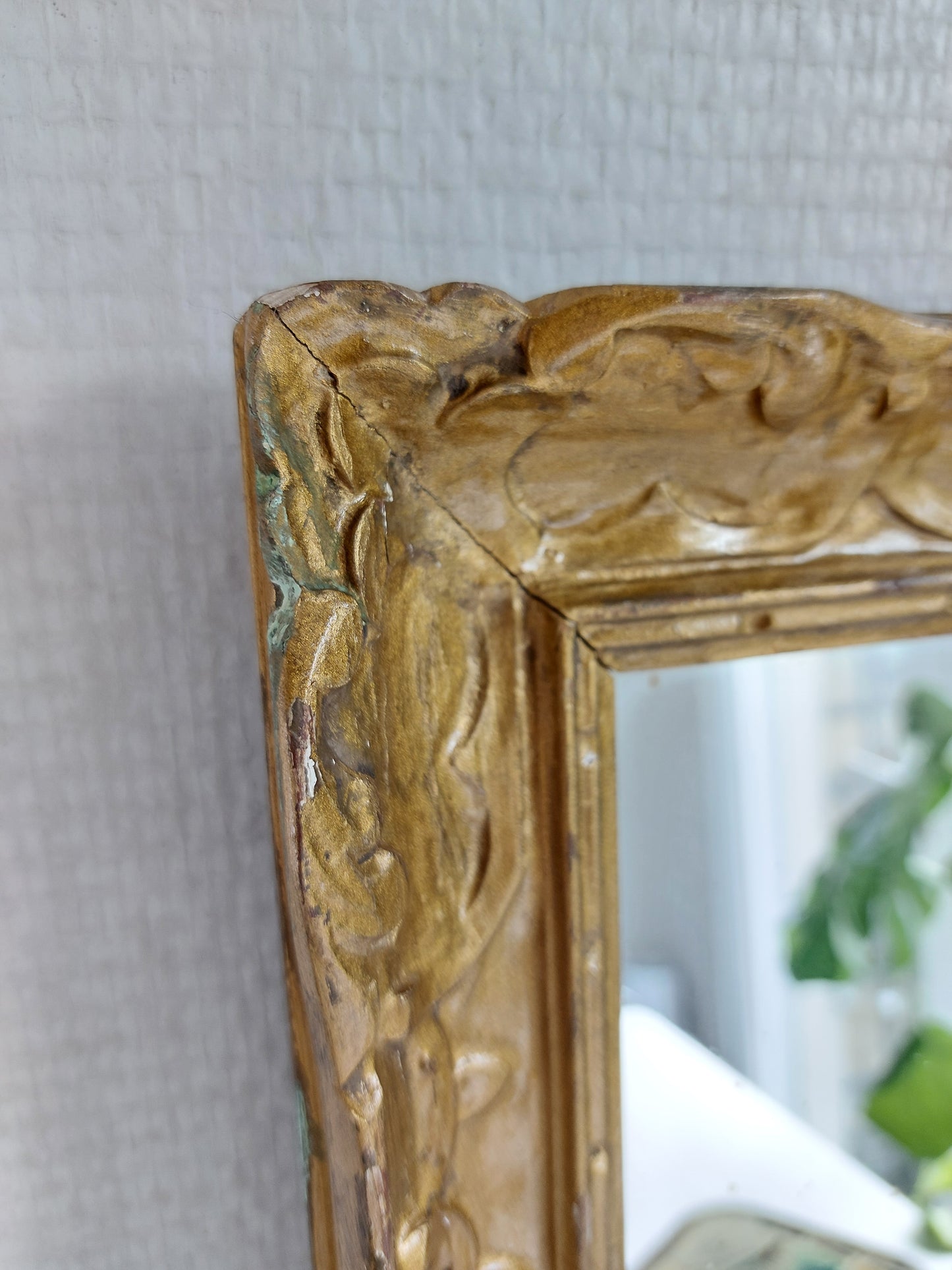 Miroir ancien cadre bois doré stuc
