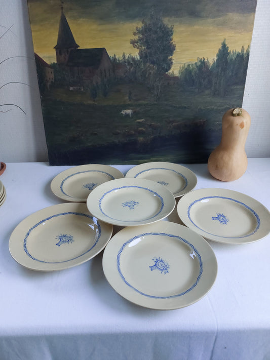 Lot de 6 assiettes à dessert anciennes BOCH F. La Louvière