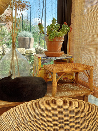 Tabouret ancien en bambou et rotin