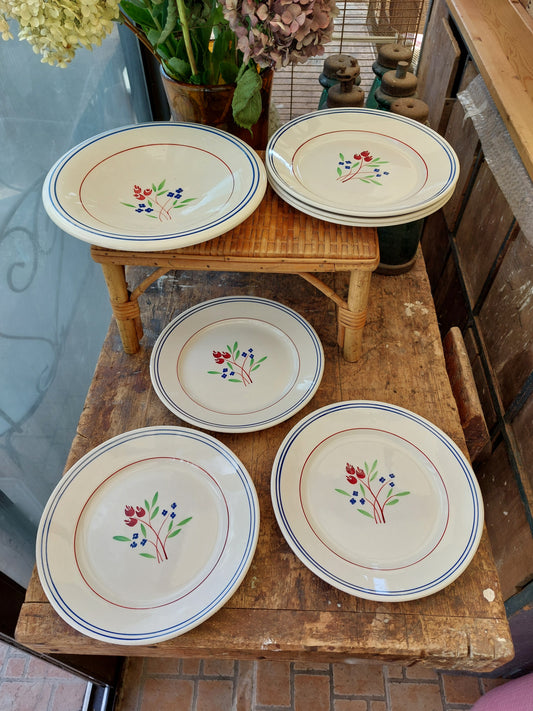 Lot de 6 assiettes plates et un compotier K&G Luneville modèle « Primevère »