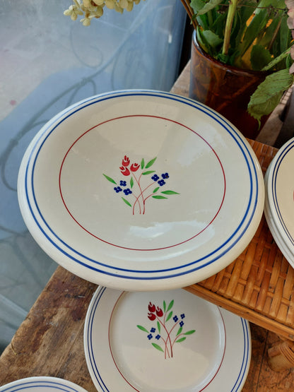 Lot de 6 assiettes plates et un compotier K&G Luneville modèle « Primevère »