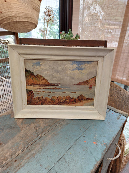 Huile sur toile encadrée « Bord de mer »