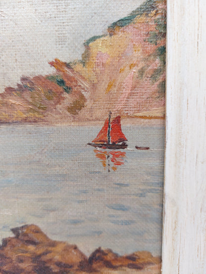 Huile sur toile encadrée « Bord de mer »