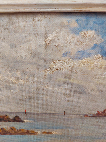 Huile sur toile encadrée « Bord de mer »