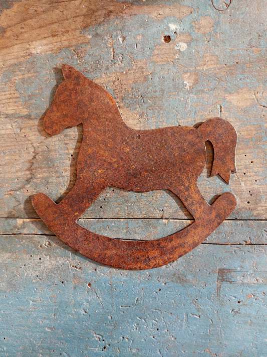 Plaque métal "Cheval à bascule" chinée en Arizona