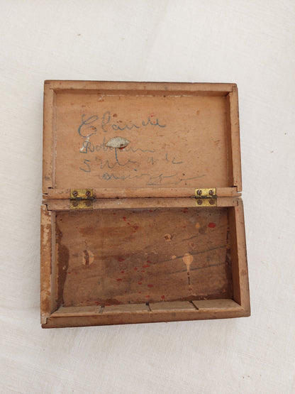 Petit coffret ancien - Peinture à l'huile "Paysage enneigé"