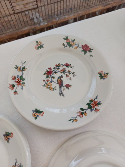 Lot de 6 assiettes à dessert et 2 plus petites Sarreguemines modèle « Oiseaux du paradis »