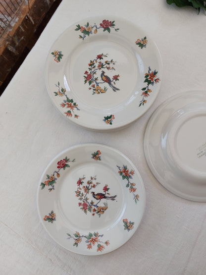 Lot de 6 assiettes à dessert et 2 plus petites Sarreguemines modèle « Oiseaux du paradis »