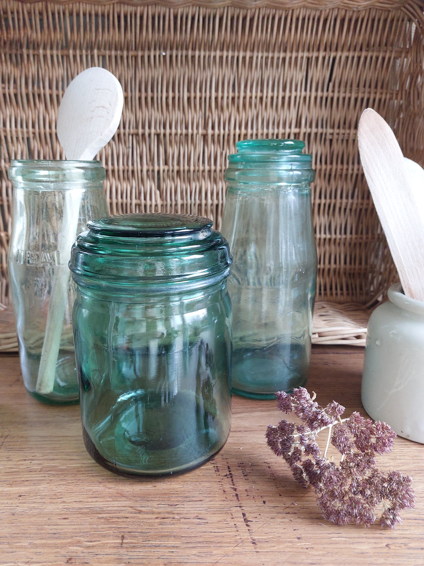 Lot de 4 bocaux verts ancien