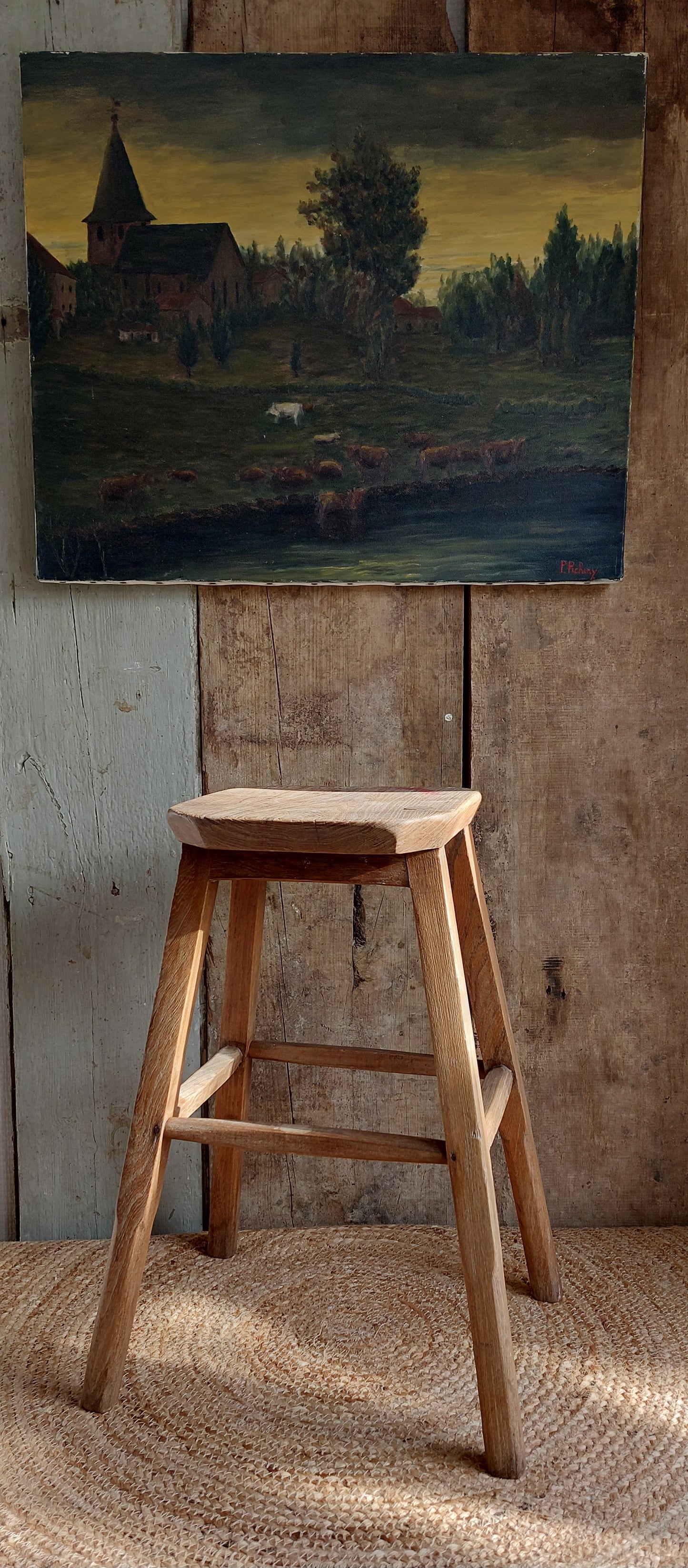 Tabouret bois brut ancien