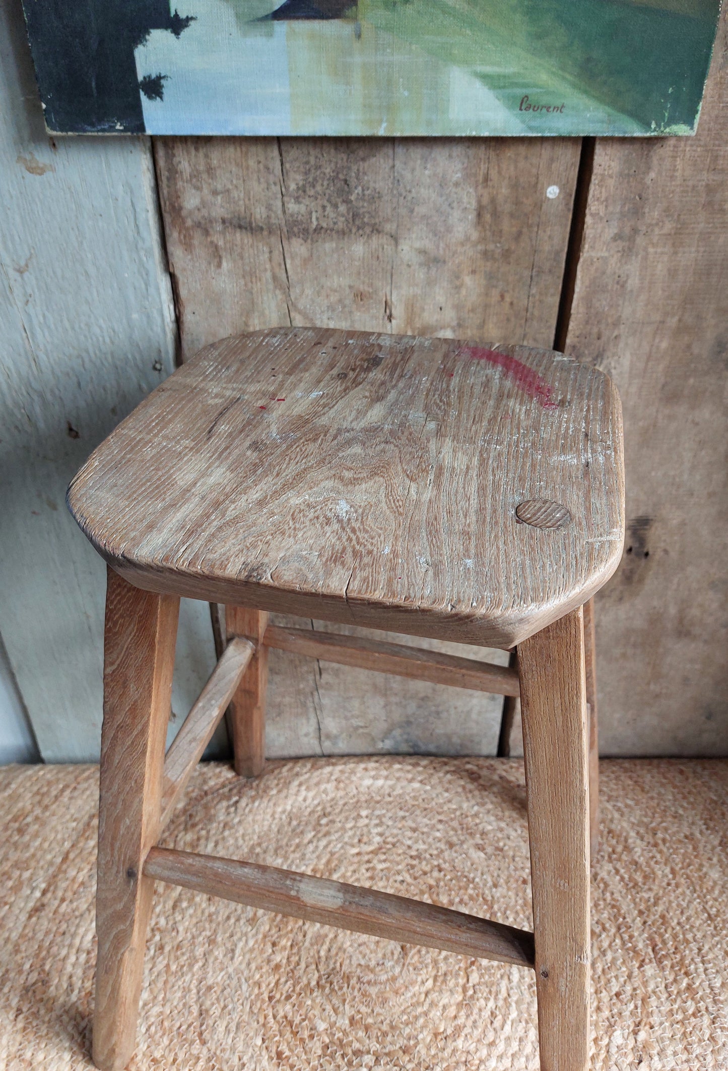 Tabouret bois brut ancien