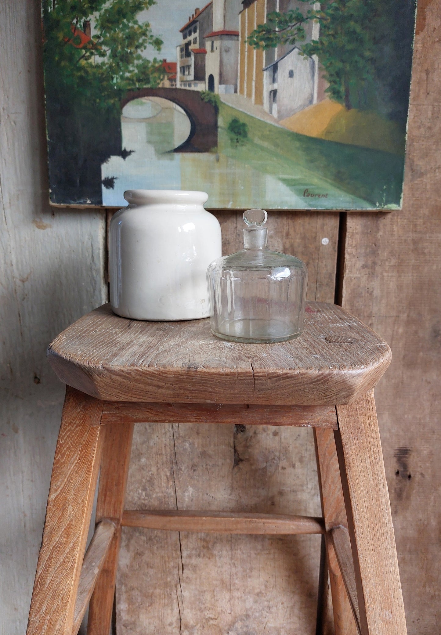 Tabouret bois brut ancien