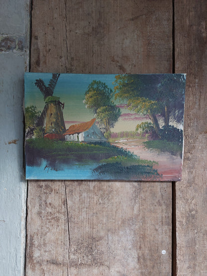 Petite huile sur toile « Moulin »