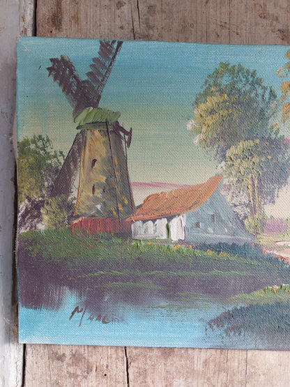 Petite huile sur toile « Moulin »