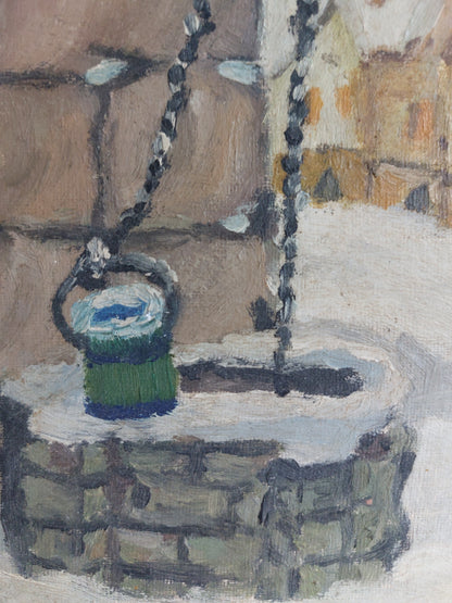 Huile sur panneau « Village enneigé »