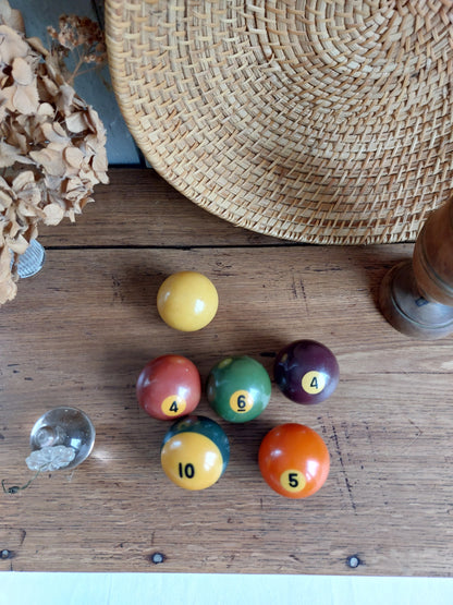 Lot de 6 boules de billard américain anciennes