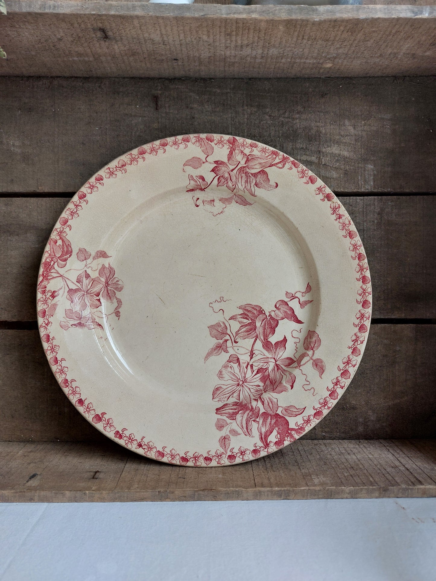 Plat rond Terre de Fer S.F.N.G.R. modèle Bordeaux rose