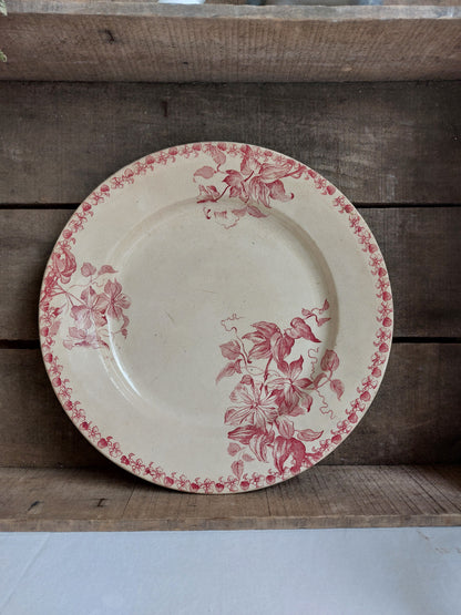 Plat rond Terre de Fer S.F.N.G.R. modèle Bordeaux rose