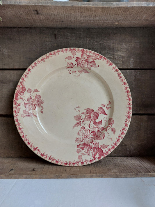 Plat rond Terre de Fer S.F.N.G.R. modèle Bordeaux rose