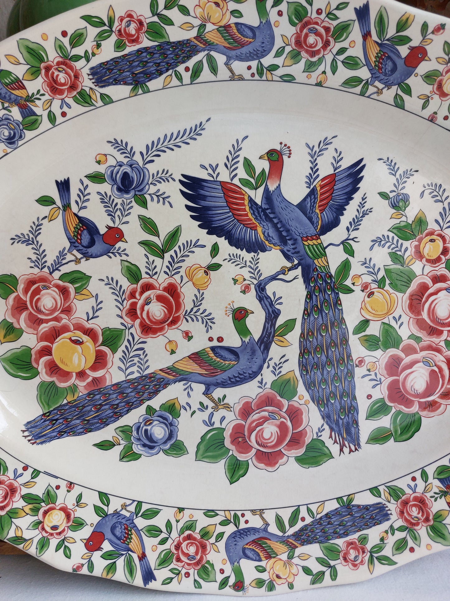 Grand plat vintage « Oiseaux et Paons »
