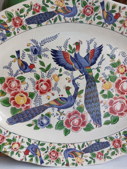 Grand plat vintage « Oiseaux et Paons »
