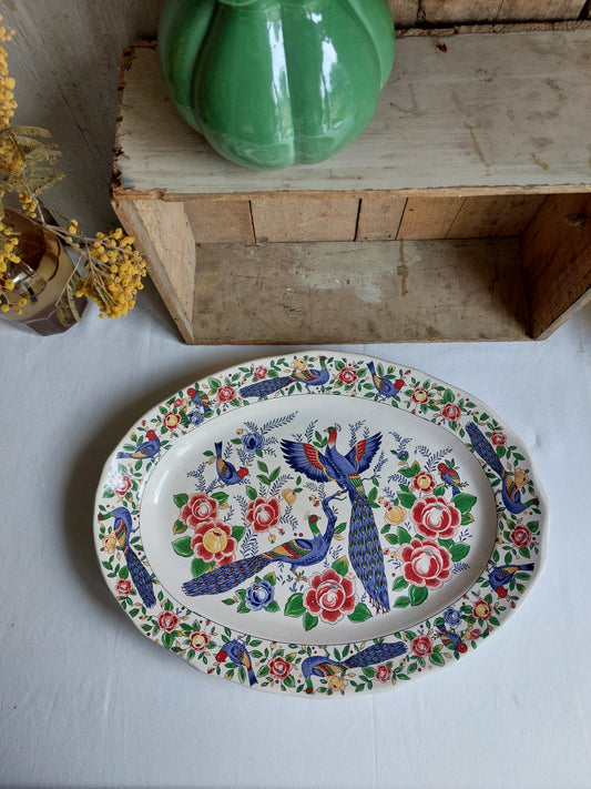Grand plat vintage « Oiseaux et Paons »