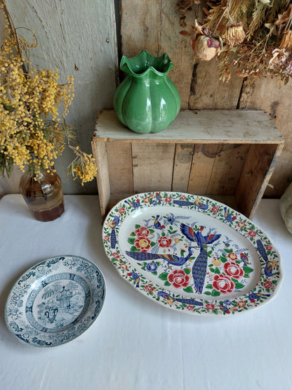 Grand plat vintage « Oiseaux et Paons »