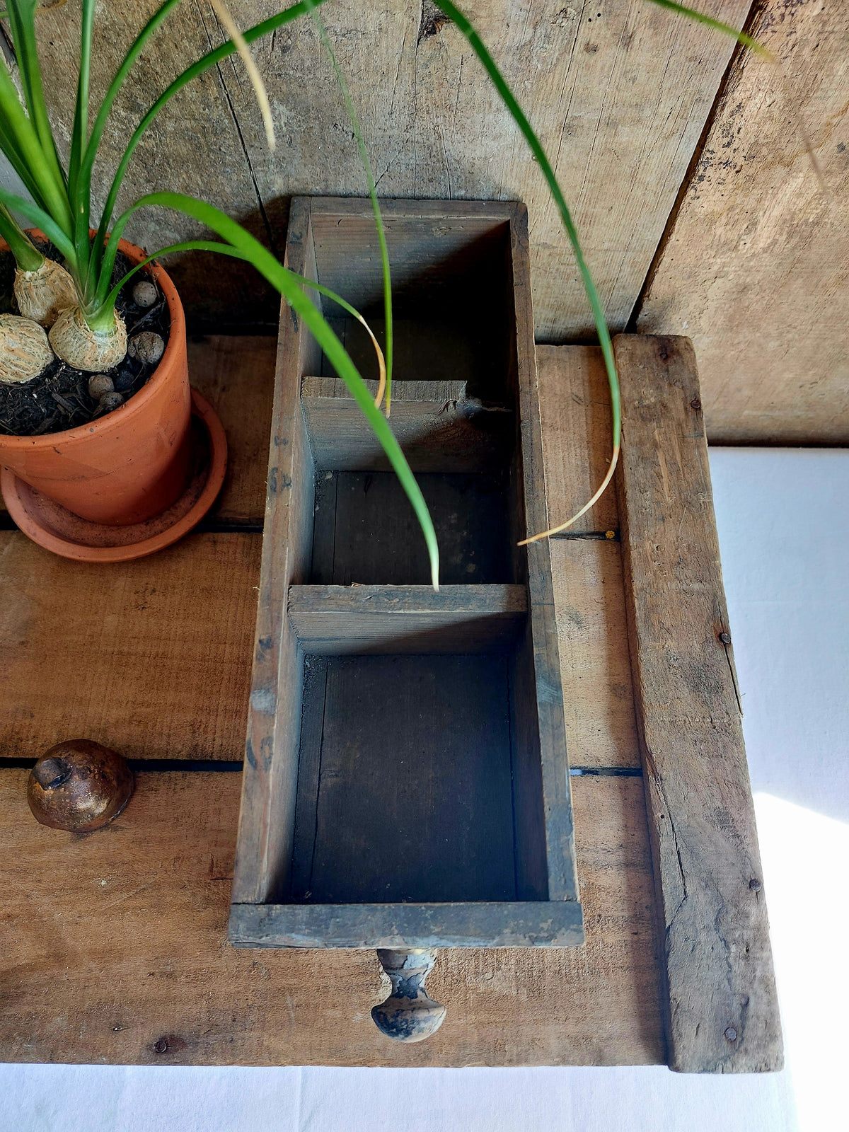 Ancien tiroir à compartiments en bois