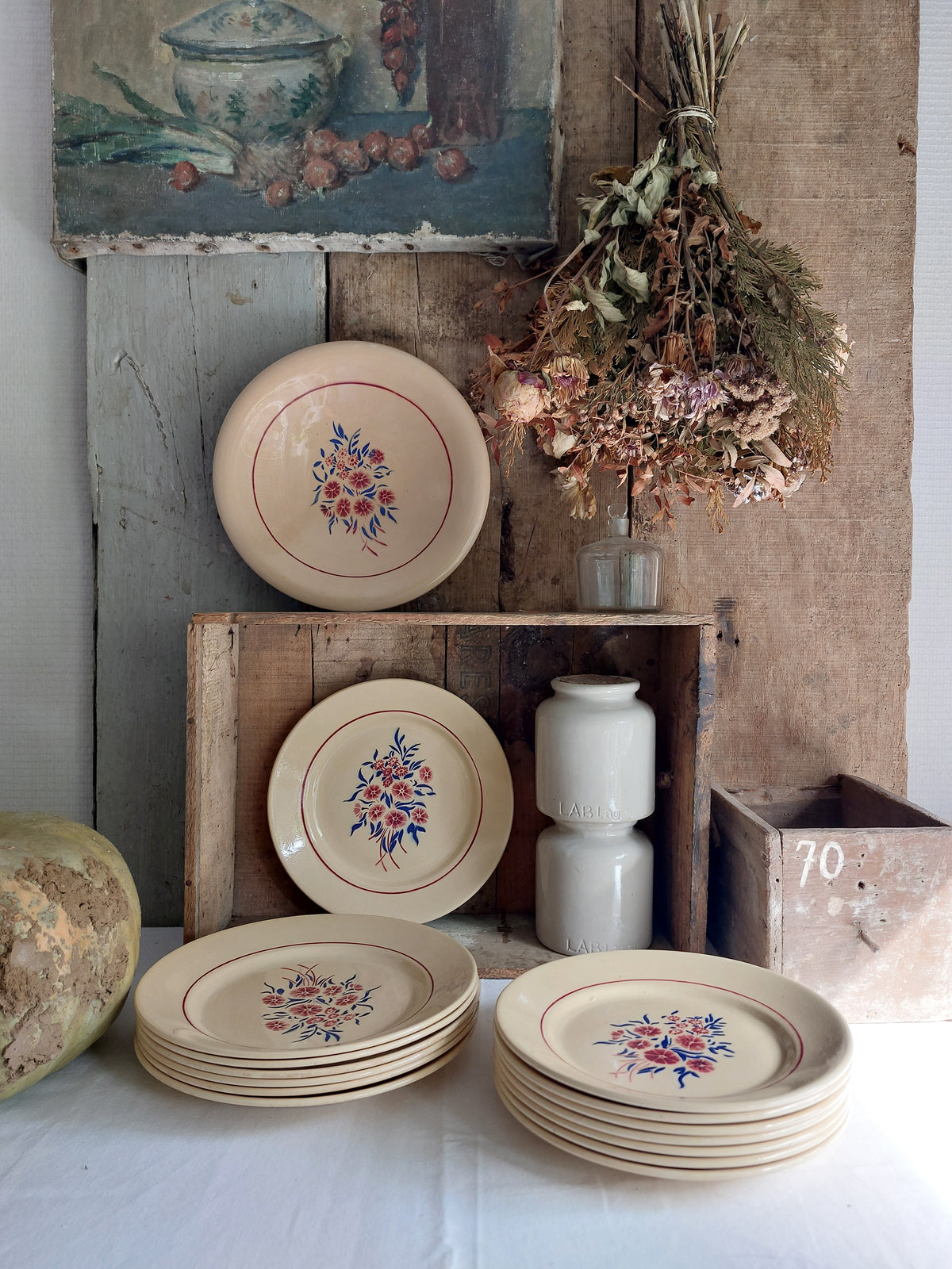 Lot de 7 assiettes plates, 7 assiettes à dessert, 1 plat creux Badonviller modèle « Francine »