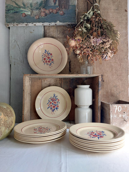 Lot de 7 assiettes plates, 7 assiettes à dessert, 1 plat creux Badonviller modèle « Francine »
