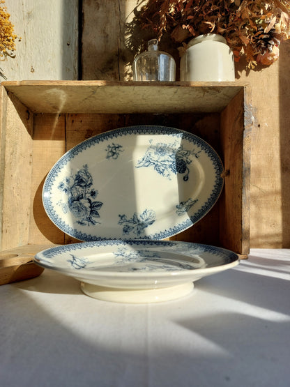 Compotier et plat ovale Terre de Fer « Flore » Vermont Frères circa 1880-1900