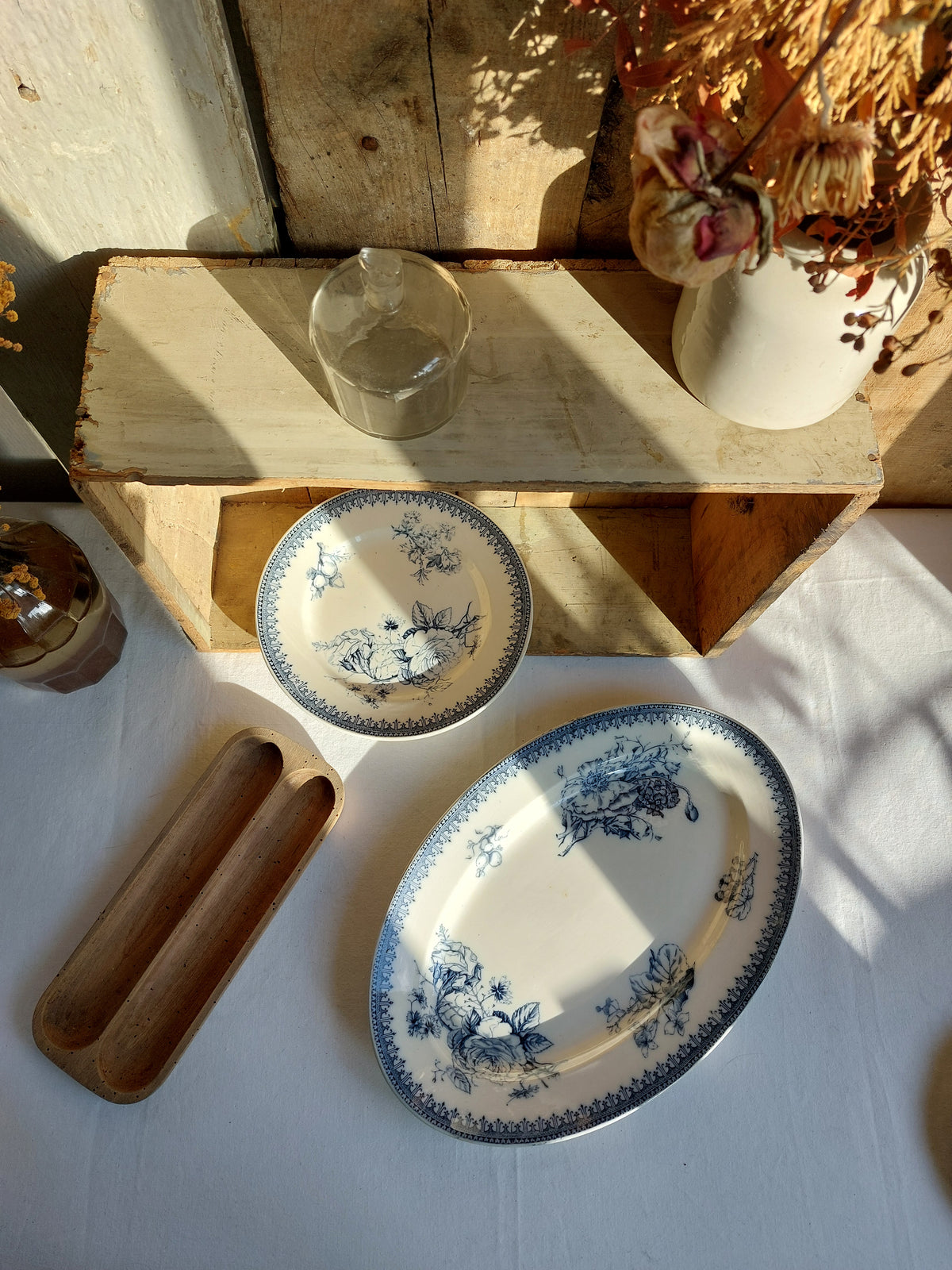 Compotier et plat ovale Terre de Fer « Flore » Vermont Frères circa 1880-1900